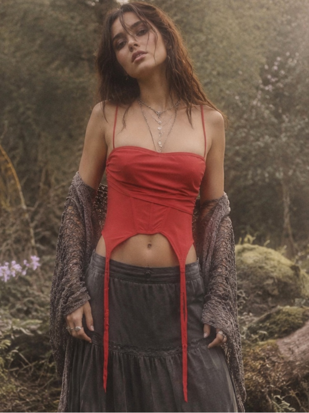 Urban Outfitters Out From Under Red Tulle Mesh Corset Top Fairy Grunge